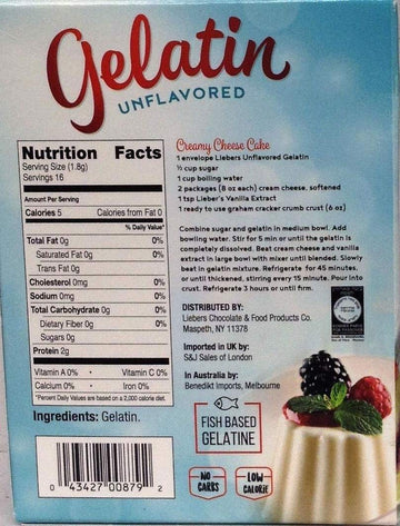 LIEBERS Unflavored Gelatin Powder - Sugar Free, Gluten Free - 1 Oz. Box, Contains 2 Packets