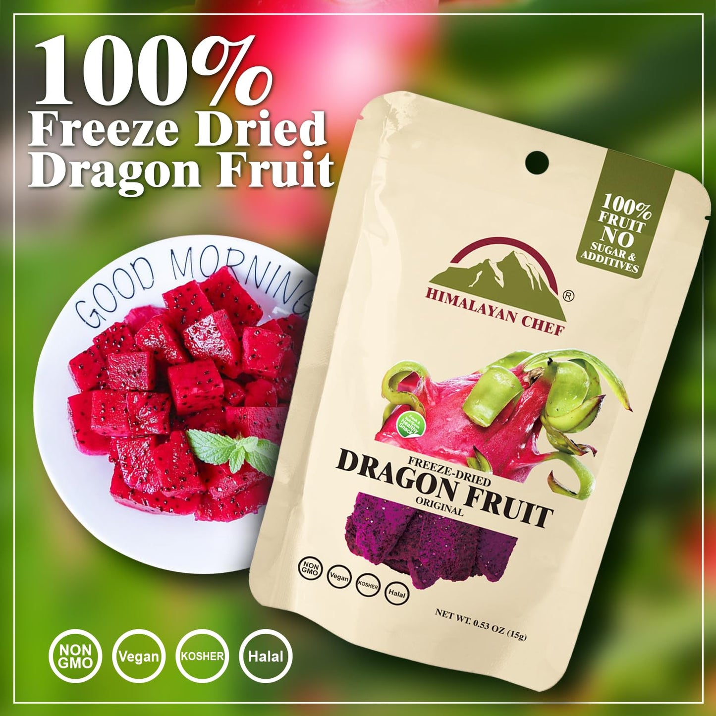 Himalayan Chef Freeze-Dried Dragon Fruit 15G/Each (Pack Of 10) | Organic Dried Fruit Snacks, Healthy Snack For Kids & Adults, Fr