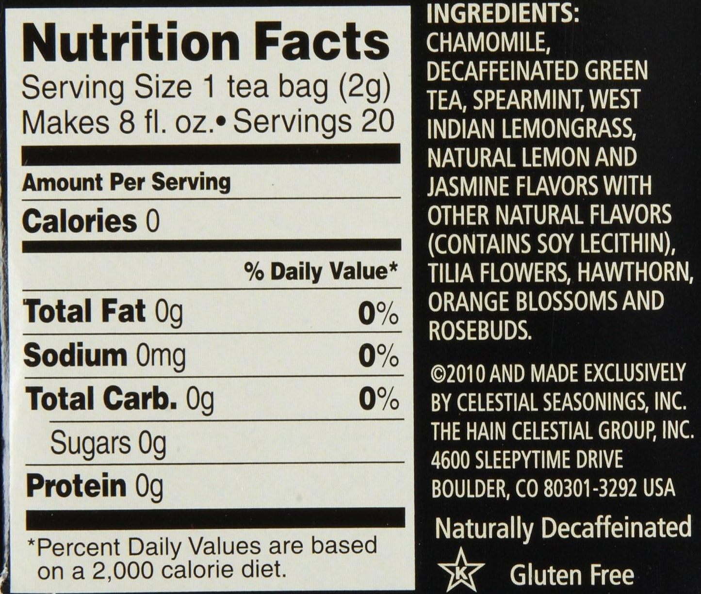 Celestial Seasonings Sleepytime Decaf Lemon Jasmine Green Tea Bags With Calming Herbs - 20 Ct - 6 Pack