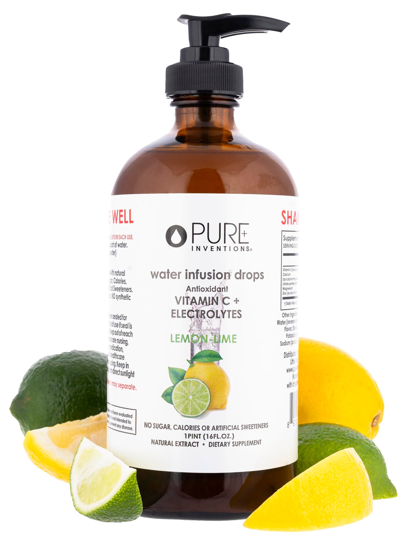 Pure Inventions - Lemon Lime Water Infusion Drops - Antioxidants  Vitamin C & Electrolytes - Health & Wellness Drink -Immunity Support -Sugar Free  Zero Calorie  No Artificial Sweeteners -500 Servings