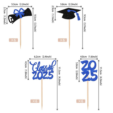 24 Pcs 2025 Graduation Theme Cupcake Toppers Glitter Class Of 2025 Diploma Congrats 2025 Graduation Cap Cupcake Picks For 2025 G