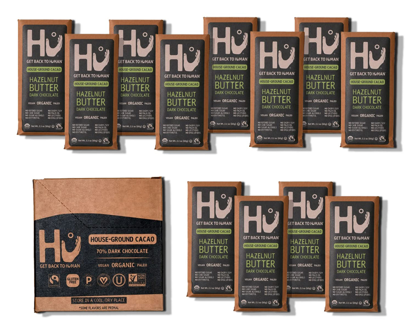 Hu Chocolate Bars | 12 Pack Hazelnut Butter Chocolate | Natural Organic Vegan, Gluten Free, Paleo, Non GMO, Fair Trade Dark Choc