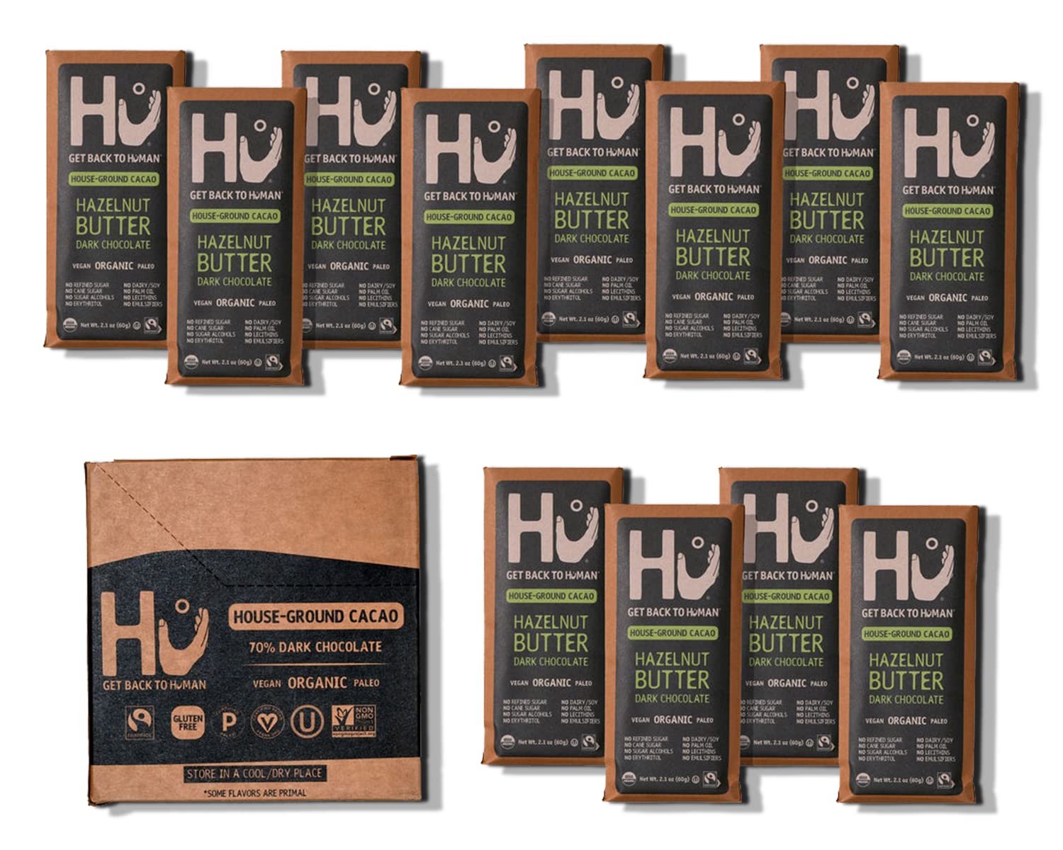 Hu Chocolate Bars | 12 Pack Hazelnut Butter Chocolate | Natural Organic Vegan, Gluten Free, Paleo, Non GMO, Fair Trade Dark Choc