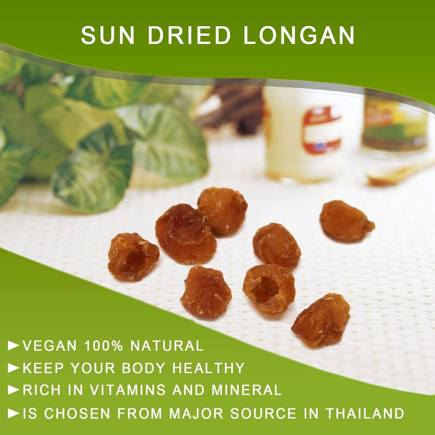 DABC OAK LAND Dried Longan 100% Fruit Meat, 8 Ounce, Sun Dried, Thai Style, Natural Snack
