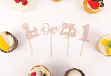 24Pack First Birthday Cupcake Topper - Glitter Rose Gold One Cupcake Picks,1St Birthday Cupcake Decorations Supplies (Rose Gold)