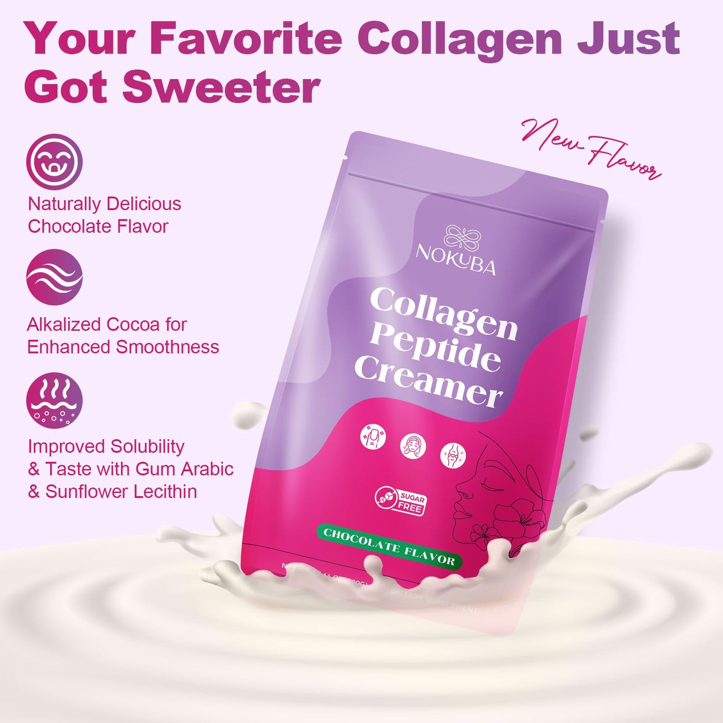 Nokuba Collagen Peptides Creamer Protein Coffee Powder  Marine Collagen with Coconut Mct  Hyaluronic Acid  Vitamin C & Probiotics for Hair Skin & Nails  Non Dairy  Chocolate Flavor  500g (20 Servings)
