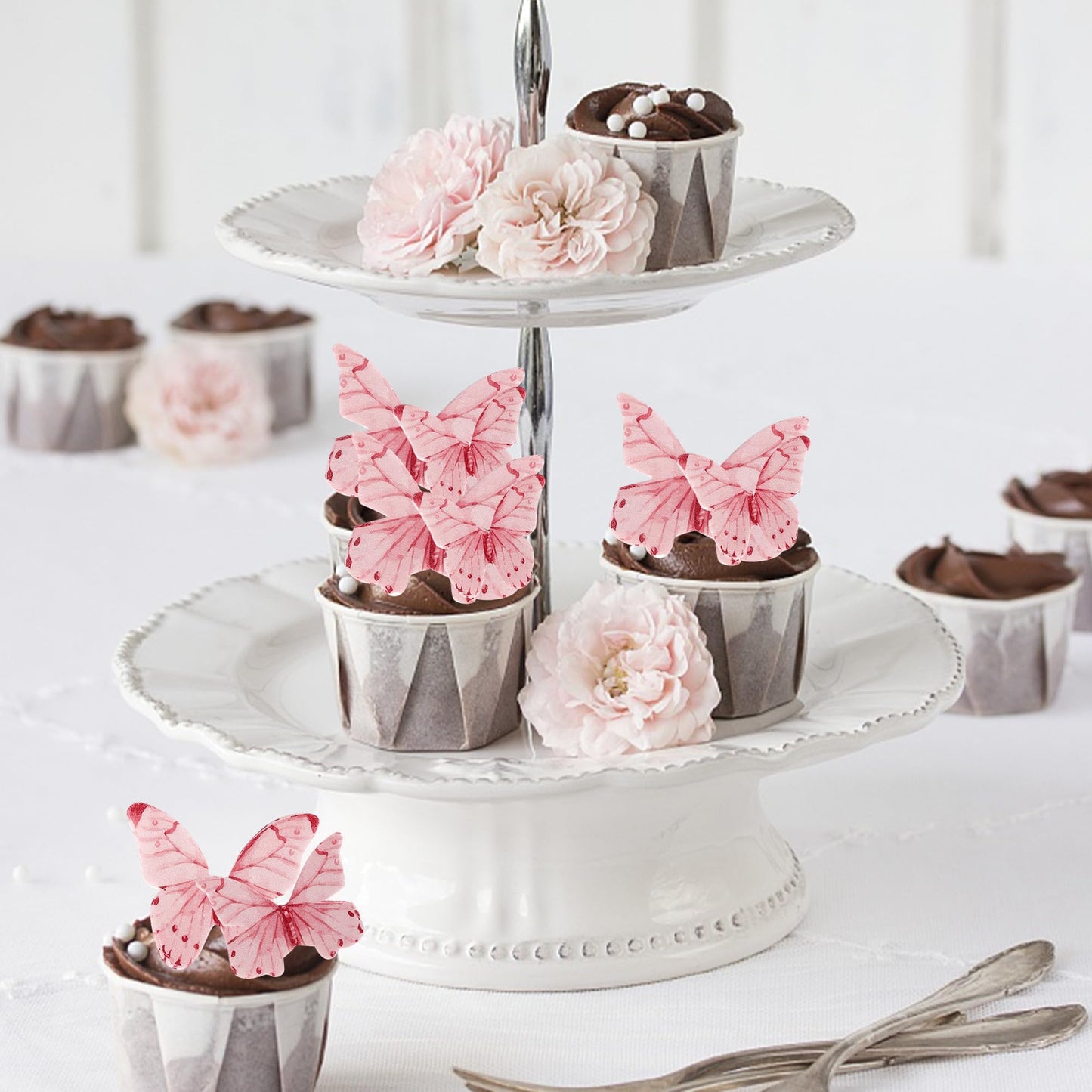 40Pcs Edible Butterflies For Cake Decorating - Vivid Butterfly Cupcake Toppers For Wedding, Anniversary, Birthday Parties - Pink