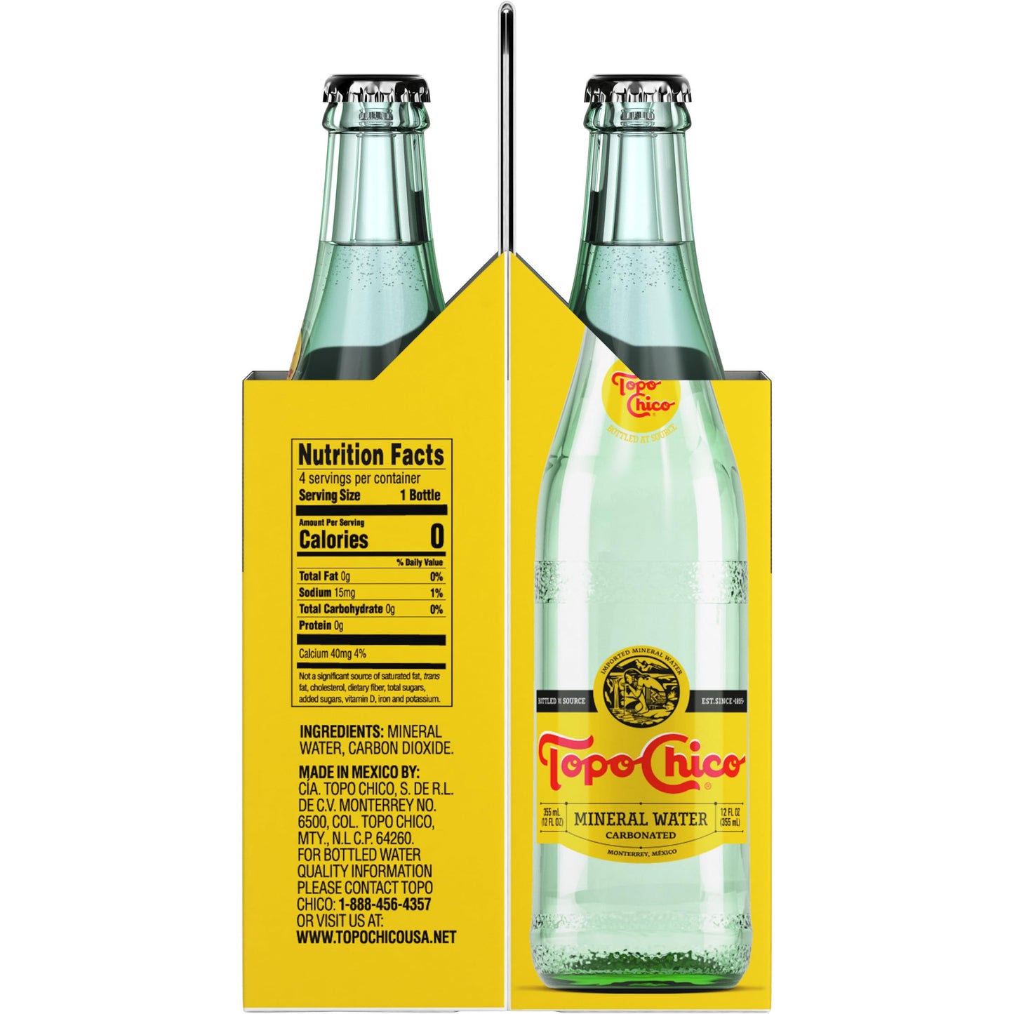 Topo Chico Sparkling Mineral Water, Classic, Glass Bottles, 12 Fl Oz, Pack of 4
