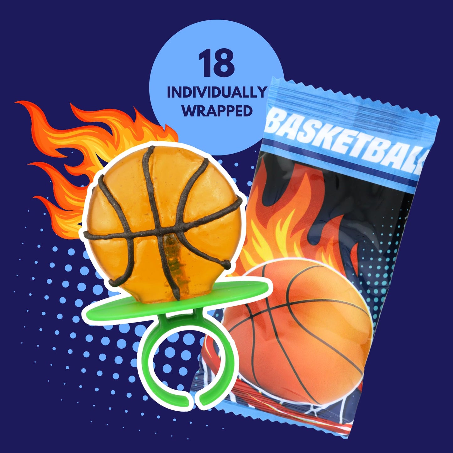 Needzo Basketball Lollipop Rings Party Favors, Sports Ball Shaped Candy Goodie Bag Fillers for Birthdays, 18 Suckers