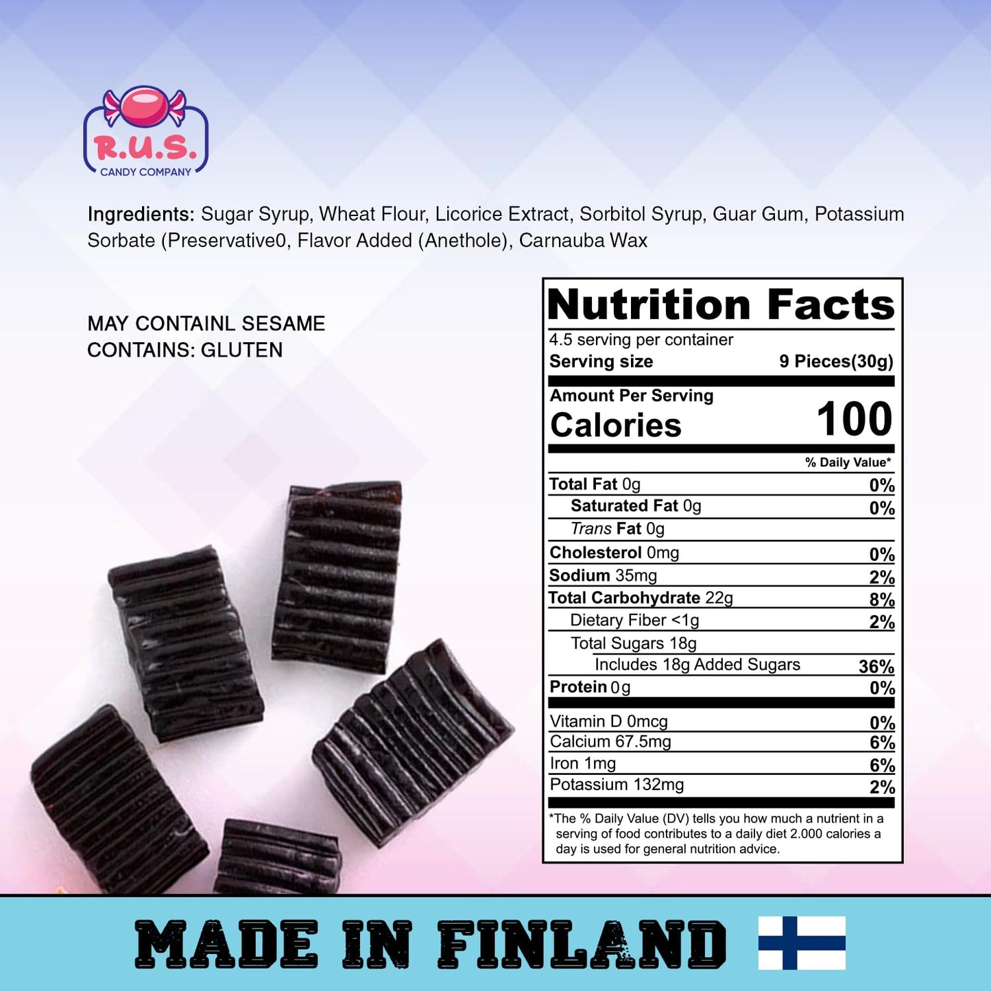 R.U.S. Candy Finnish Black Licorice Tire Tracks - 2 Pack, 5.29 oz Each, Authentic Imported Candy