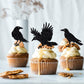 Leetaivie 24Pcs Black Glitter Crow Dessert Cupcake Toppers - Featured Halloween Themed Party Cake Topper (Black)