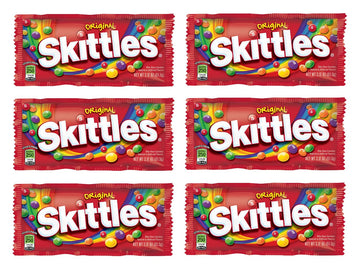 Skittles - Original, Wild Berry, Tropical, Smoothies, Sour, Brightside, All Lime - Full Size, Bite Size Candy, Individual Packs - Great For Holidays, Parties, Gifts & More ! (Original - 2.17 Ounce, 6 Count)