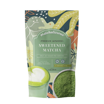 Matchalicious Japanese Matcha Powder, Sweetened Green Tea Powder Vegan, Gluten Free, Low Sugar, For Baking, Lattes, Smoothies, A