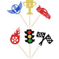 24 Pcs Race Car Cupcake Toppers Glitter Traffic Light Wheel Trophy Flag Helmet Racing Car Cupcake Picks For Let'S Go Racing Spor