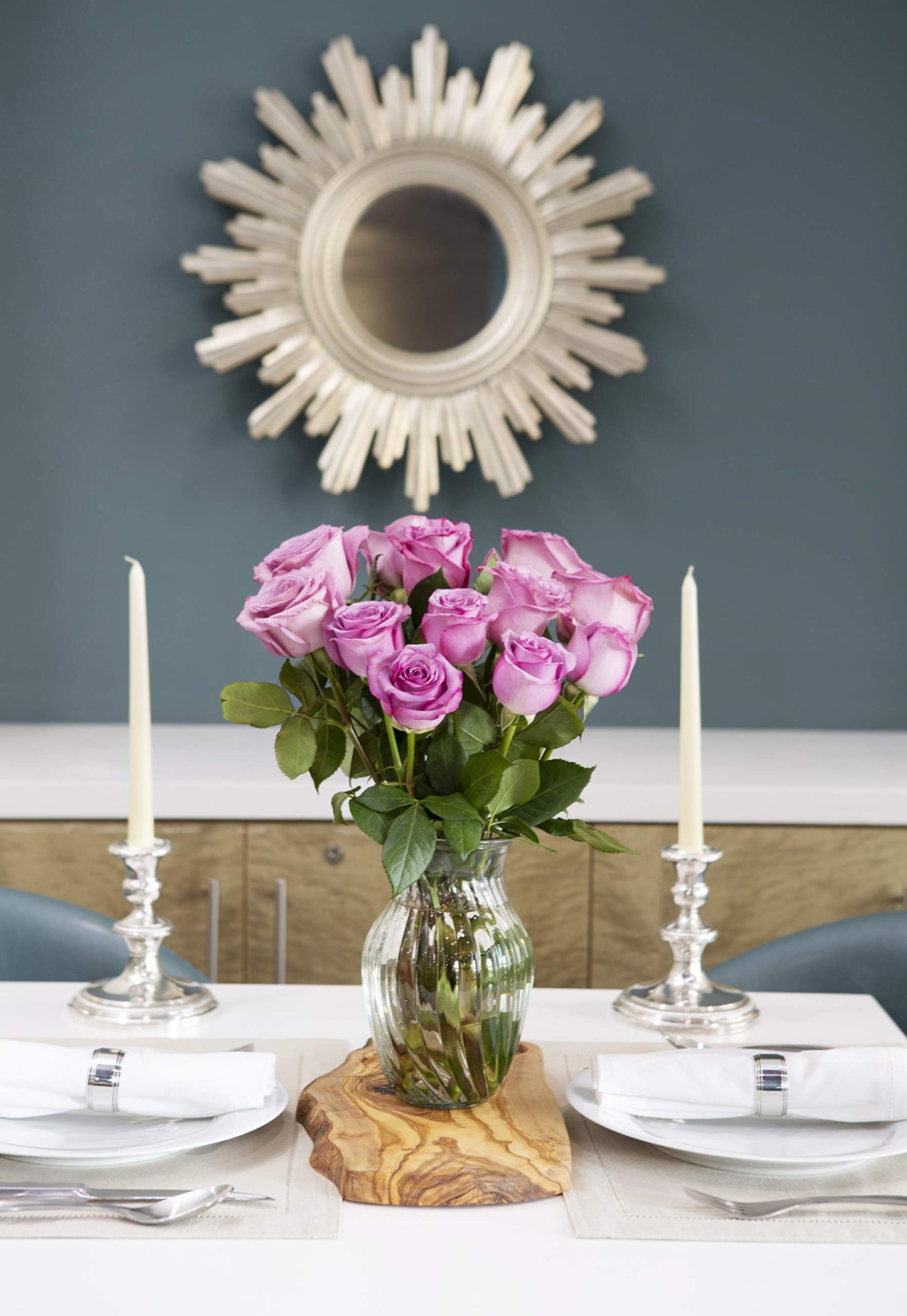 KaBloom Fresh Purple Roses Bouquet - 12 Stems with Vase - Summer Collection - Model KADF1405-V118-A999