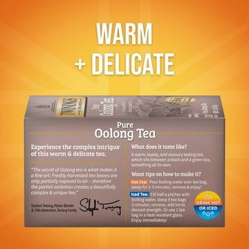 Twinings Pure Oolong Tea Individually Wrapped Bags, 20 Count (Pack of 6), Warm, Nutty Flavour & Golden Colour, Caffeinated, Enjo