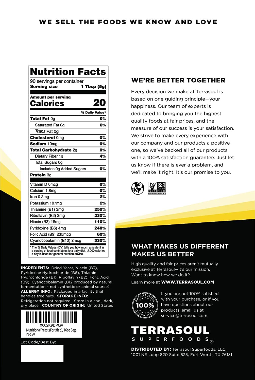 Terrasoul Superfoods Premium Nutritional Yeast Flakes, 3 Lbs (Pack Of 3), Fortified, Savory Superfood For Vegan Cheese, Seasonin
