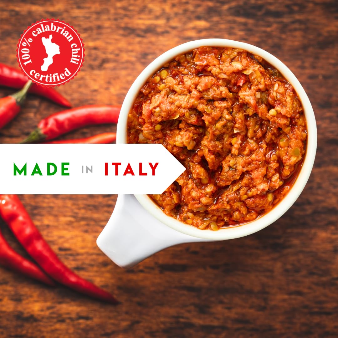 Calabrian Bomba Hot Pepper Sauce/Spread (10.9 Oz) 310G, Certified Authentic, Bomba Calabrese, Spicy Mixed Vegetable Spread, Prod