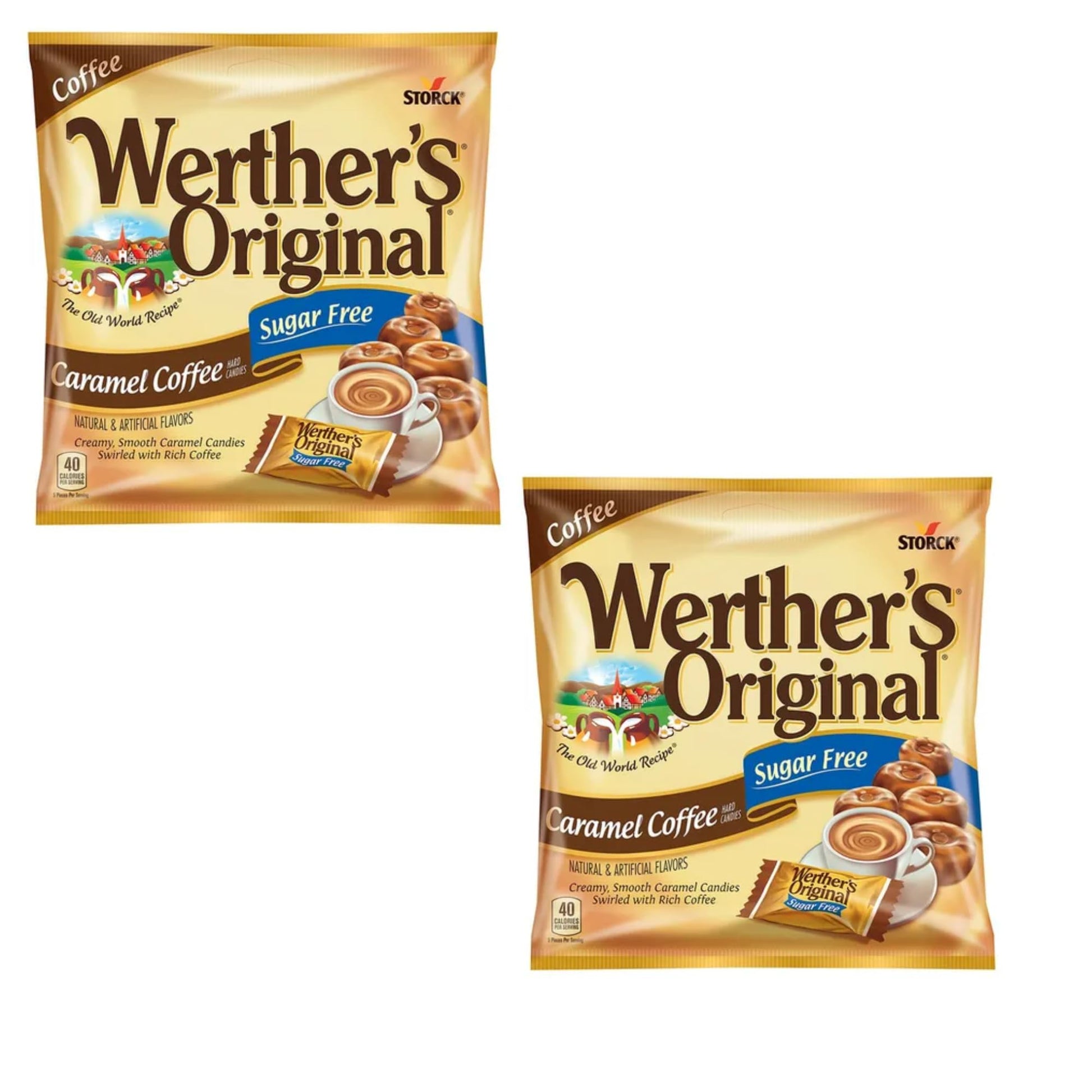 WertherS Oriflavor Blendal Caramel Coffee Hard Candies - Pack Of 2 - Perfect For Sharing - Creamy And Smooth Caramel Candies Swirled With Rich Coffee - Small Bags