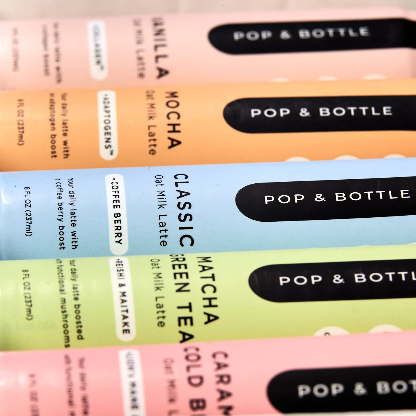 Pop & Bottle Oat Milk Lattes - Maca, Antioxidants, 8 Fl Oz, Dairy & Gluten Free, 15 Pack
