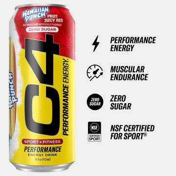 Cellucor C4 Energy Drink, Carbonated, Sugar Free, Hawaiian Punch Flavor, 16 Fl Oz, Pack of 12