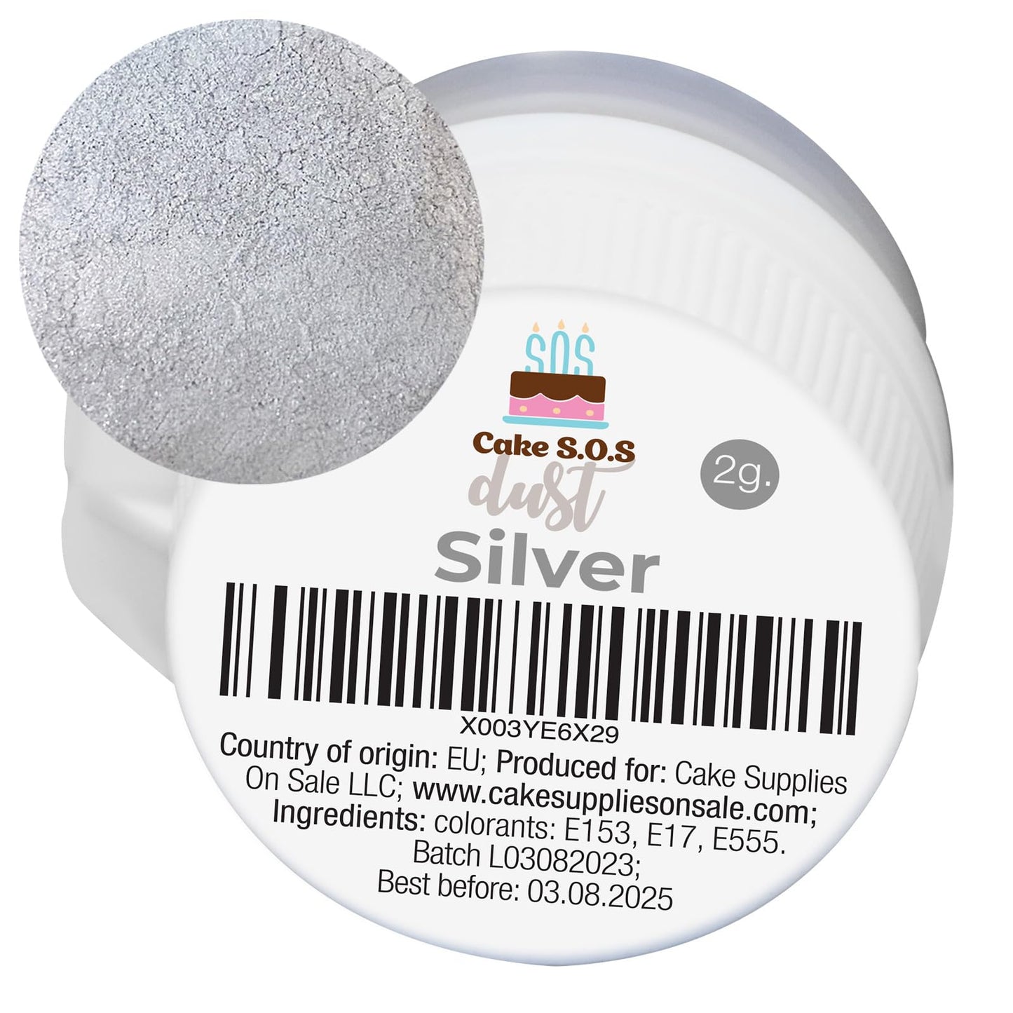 Cake S.O.S Silver Edible Metallic Luster Dust, 2 grams, Silver