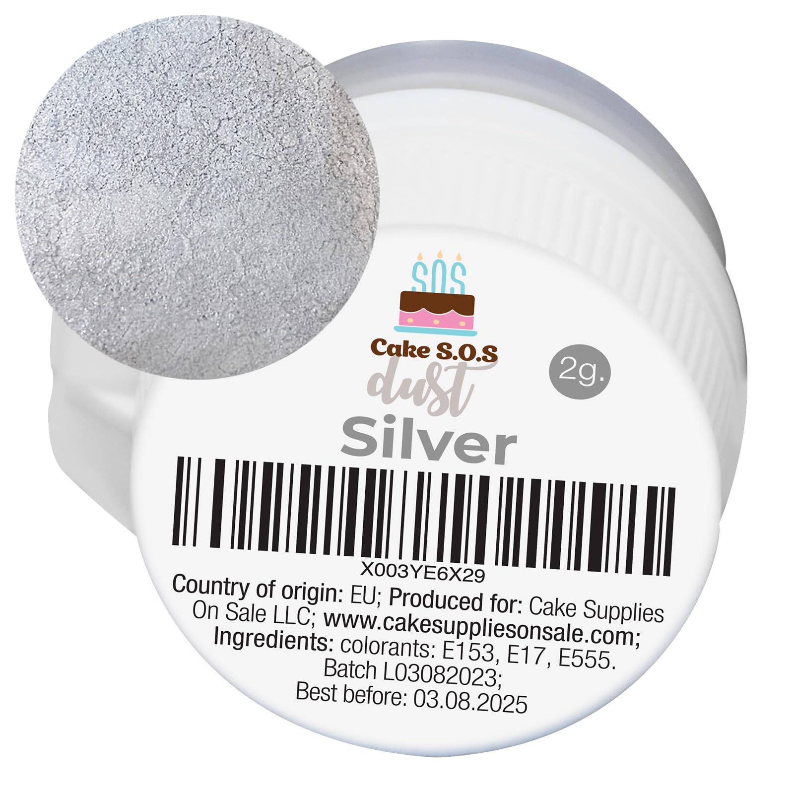 Cake S.O.S Silver Edible Metallic Luster Dust, 2 grams, Silver
