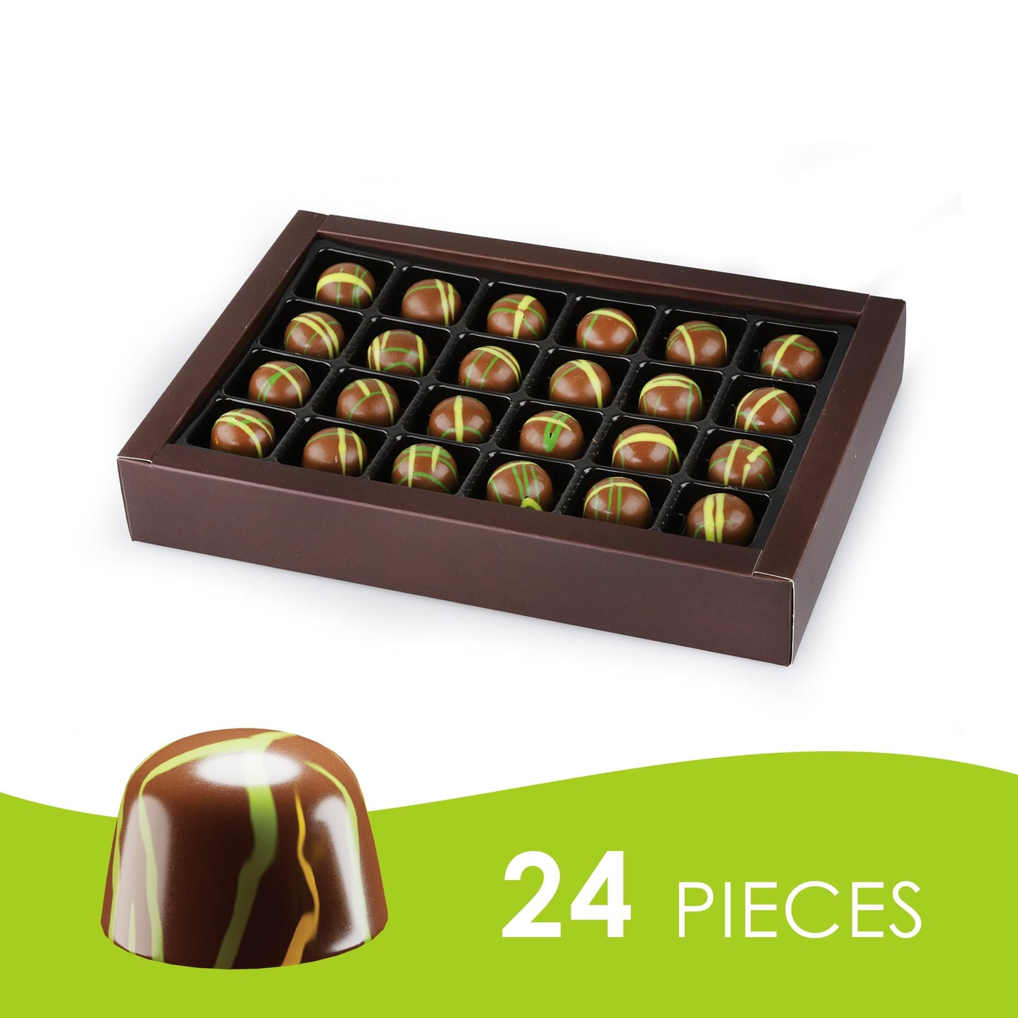 Fiorella Dubai Chocolate Truffles Gift Box, Milk Chocolate With Pistachio, Butter & Crispy Kataifi, 24-Piece Box, Christmas Chocolate Candy