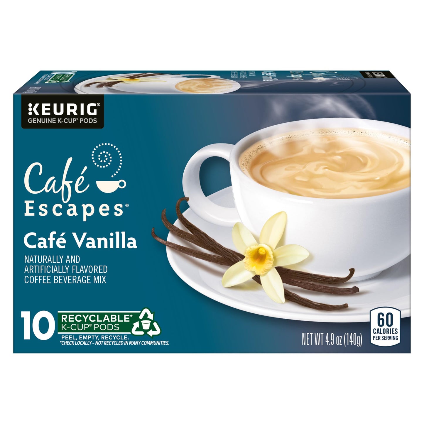 Caf   Escapes Caf   Vanilla Coffee Beverage, Single-Serve K-Cup Pods, 60 Count