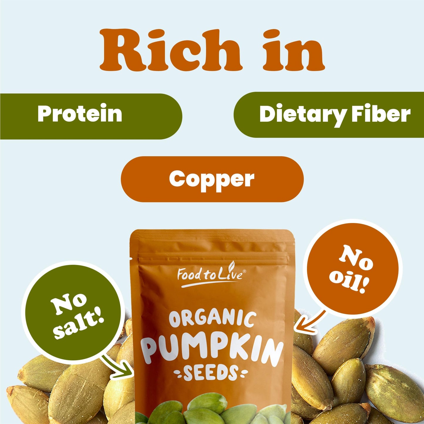 Food To Live Organic Dry Roasted Pumpkin Seed Kernels, 16 Pounds - Non-Gmo, Unsalted, Oven Roasted Whole Pepitas, No Oil Added,
