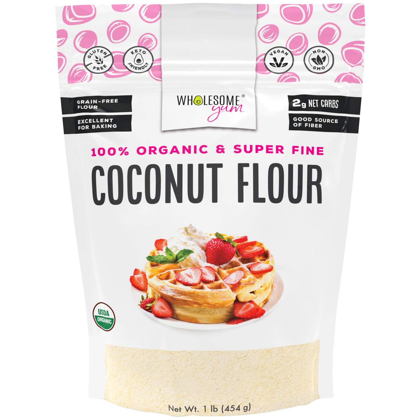 Wholesome Yum Organic Coconut Flour - Low Carb, Gluten Free, Non GMO, Keto Friendly - 16 oz (1 lb)