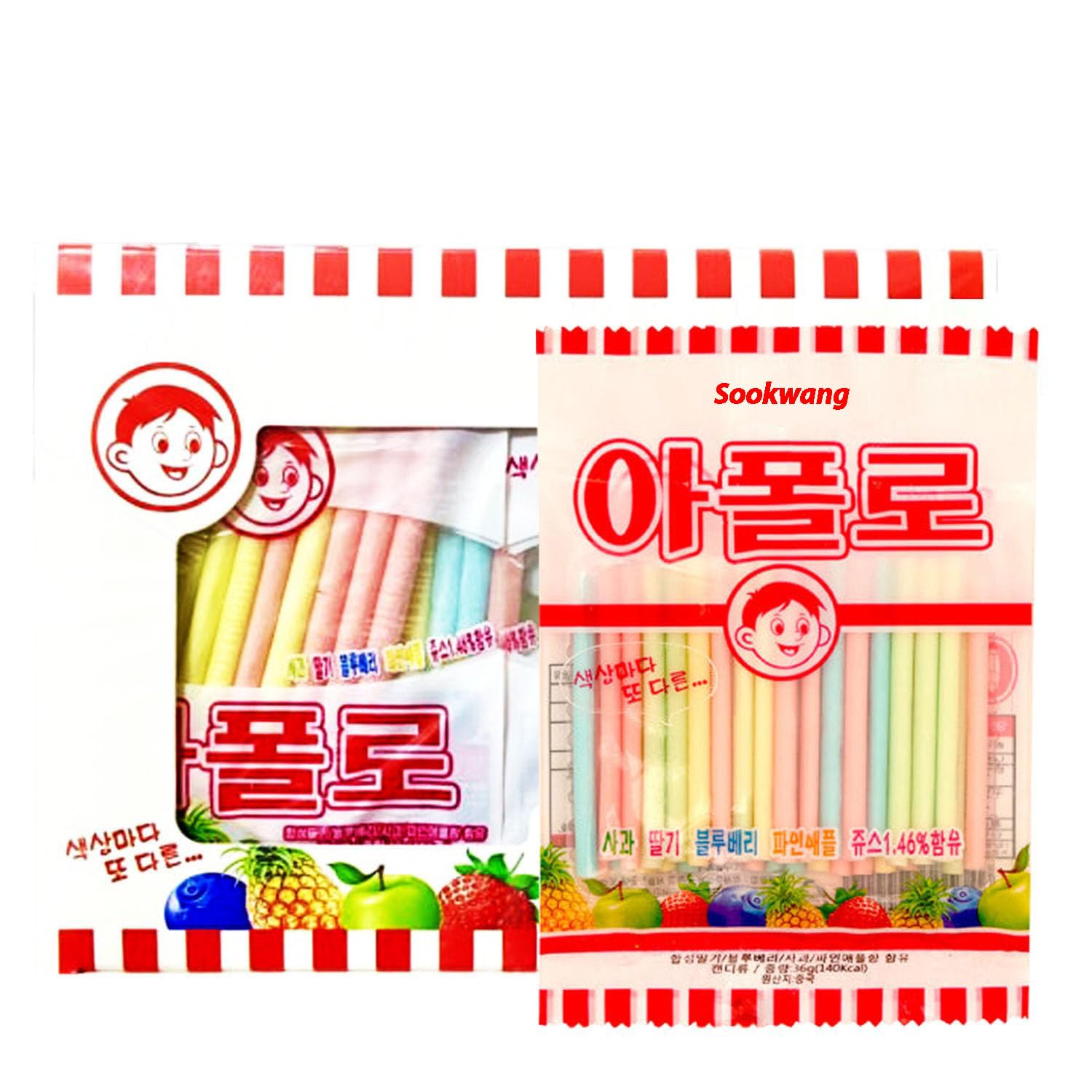 Sookwang K-Snack Straw Candy – Assorted Flavors: Strawberry, Blueberry, Apple, Pineapple – 6.34oz (180g) Squeezable Treats