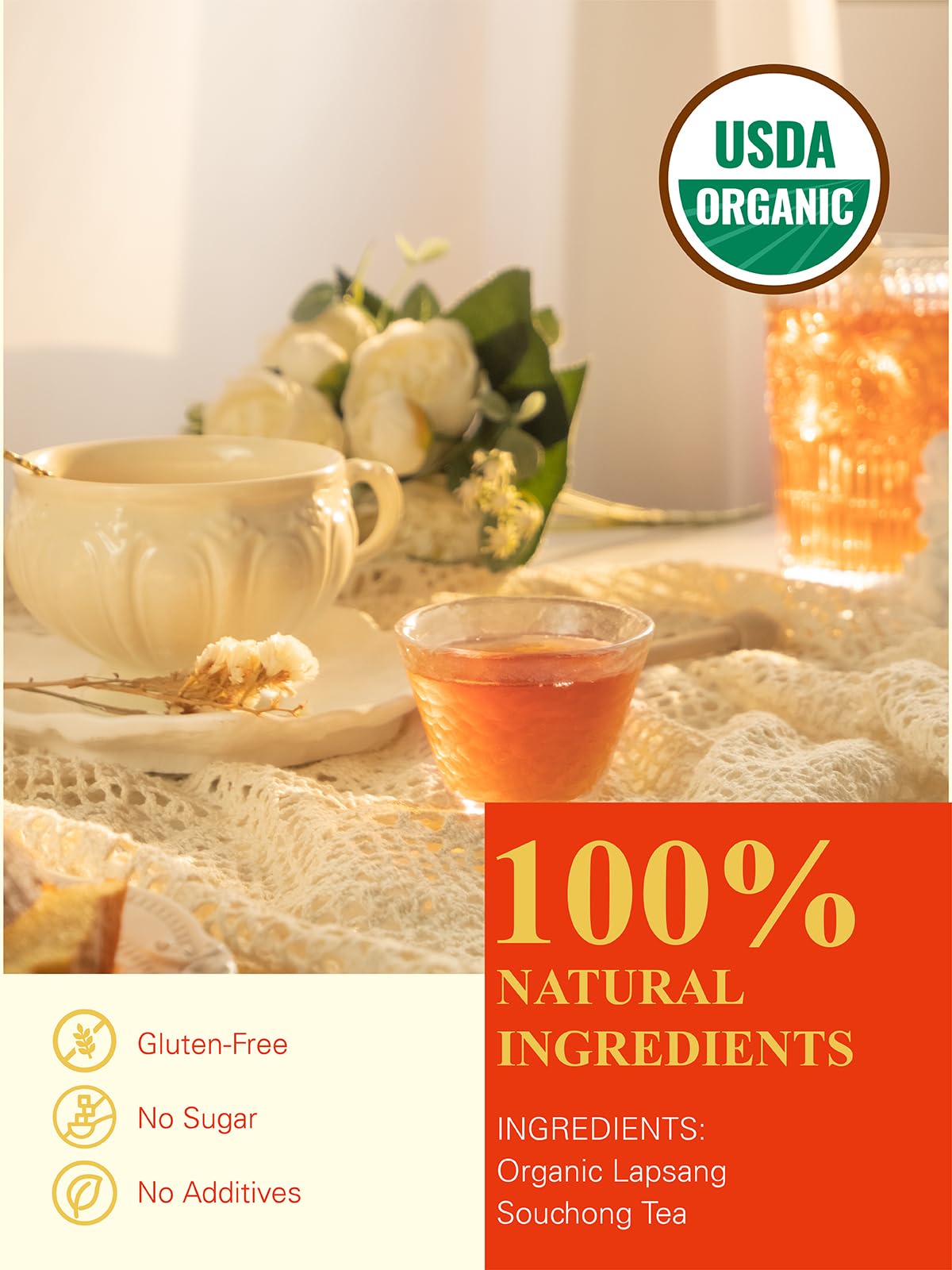GLDNT Organic Lapsang Souchong Tea Bags, Smoked Black Tea, Caffeinated, 100 Count