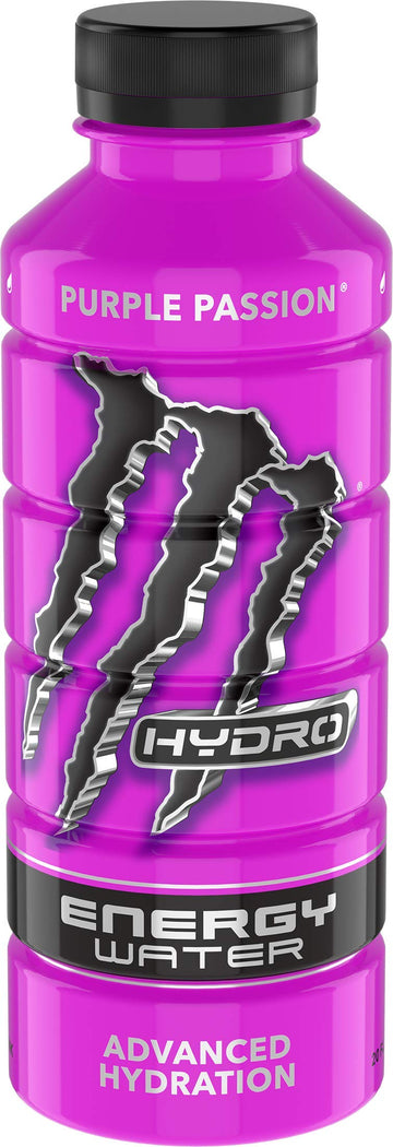Monster Energy Hydro Energy Water, Purple Passion, 20 Fl Oz (Pack Of 12)