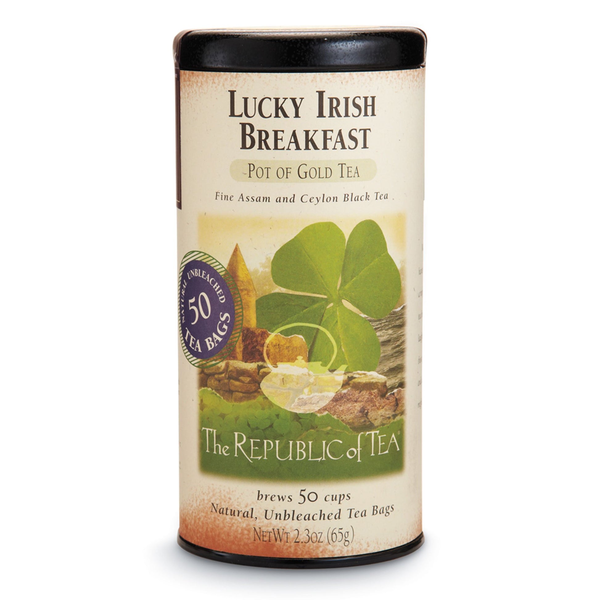 The Republic of Tea Lucky Irish Breakfast Black Tea, 50 Count Tea Bags, Tin Packaging