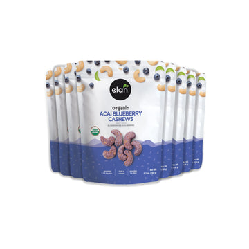 Elan Organic Acai Blueberry Cashews, Non-GMO, Vegan, Gluten-Free, Kosher, Glazed Nuts (Roasted Cashews, Acai Berry Powder, Blueb