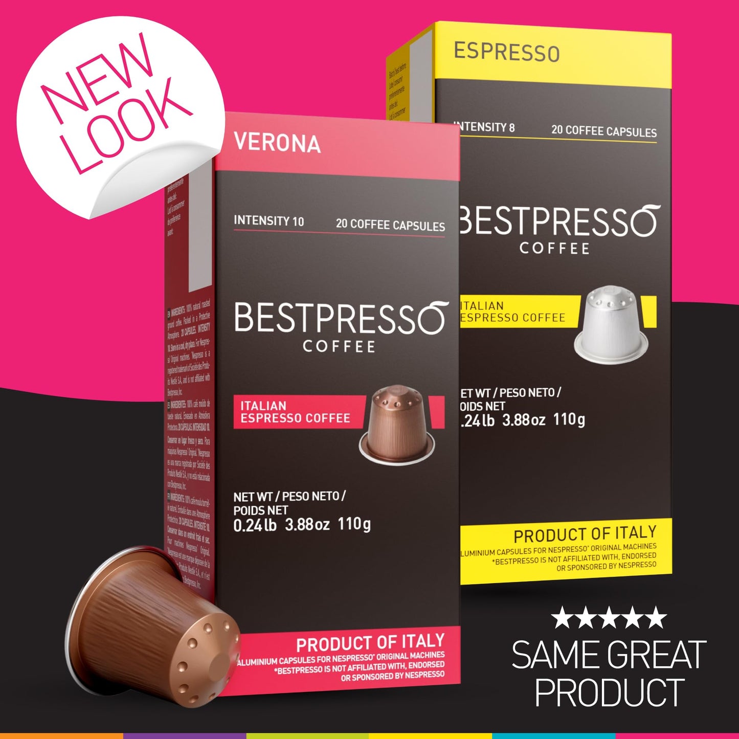 Bestpresso Coffee For Nespresso Original Machine 120 Aluminum Pods Certified Genuine Espresso Espresso Blend (Medium Intensity)