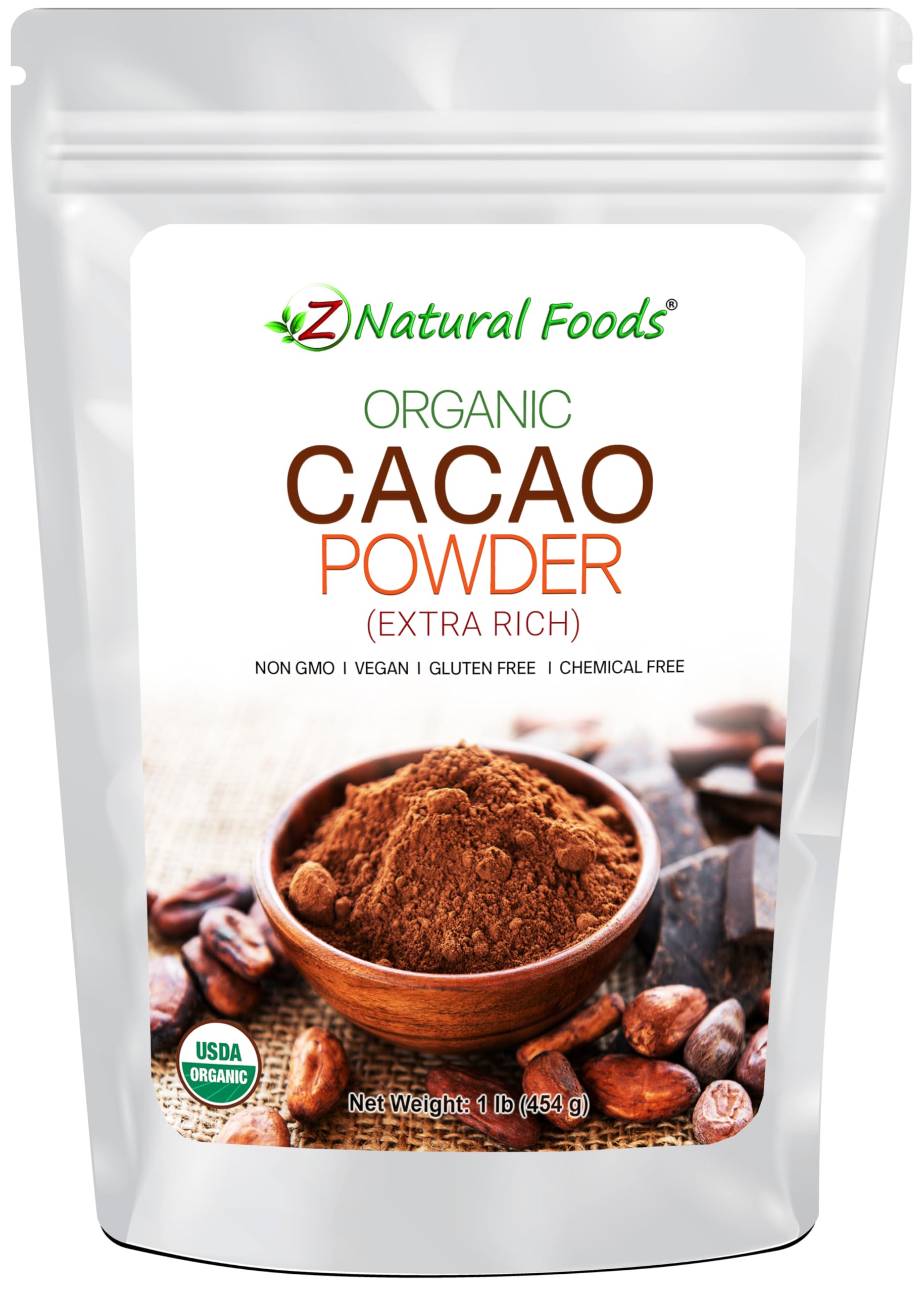 Z Natural Foods Organic Cacao Powder, Nutrition-Packed, Extra-Rich Dark Chocolate Flavor, Perfect For Chocolate Recipes, Shakes,