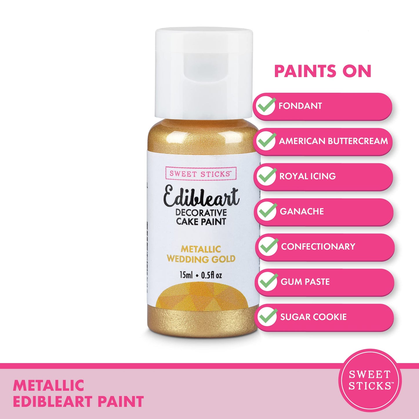 SWEET STICKS Edible Art Cake Paint, Metallic Wedding Gold, 0.5 Fl Oz