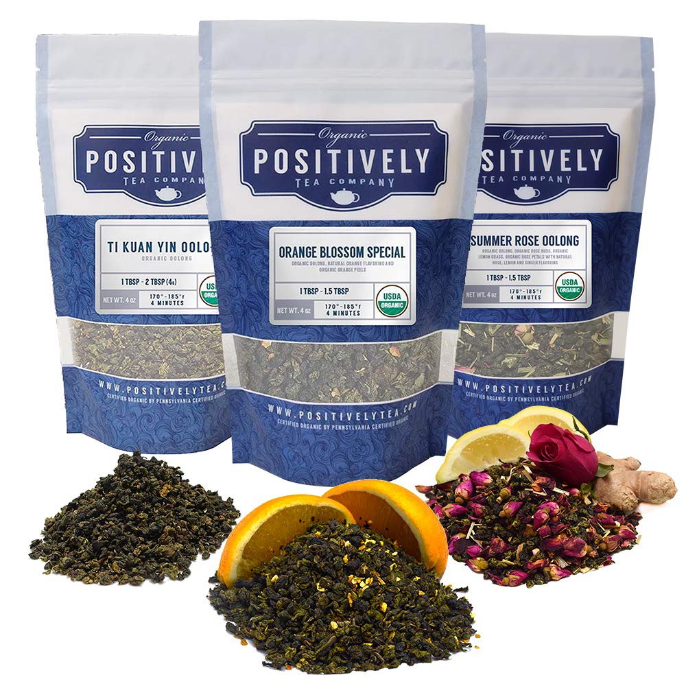 Organic Positively Tea Company Oolong Tea Sampler, Loose Leaf, 4 Ounce, Pack of 3