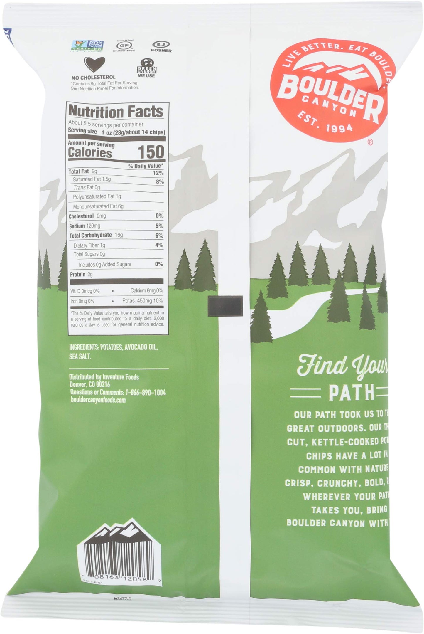 Boulder Canyon Kettle Cooked Potato Chips, Avocado Oil & Sea Salt, 5.25 Ounce (Pack Of 12)