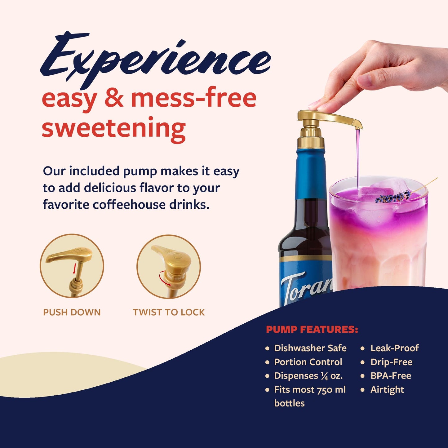 Torani Sugar Free Syrup  Lavender Flavoring for Drinks  Zero Calorie  Pump Included  25.4 Fl Oz