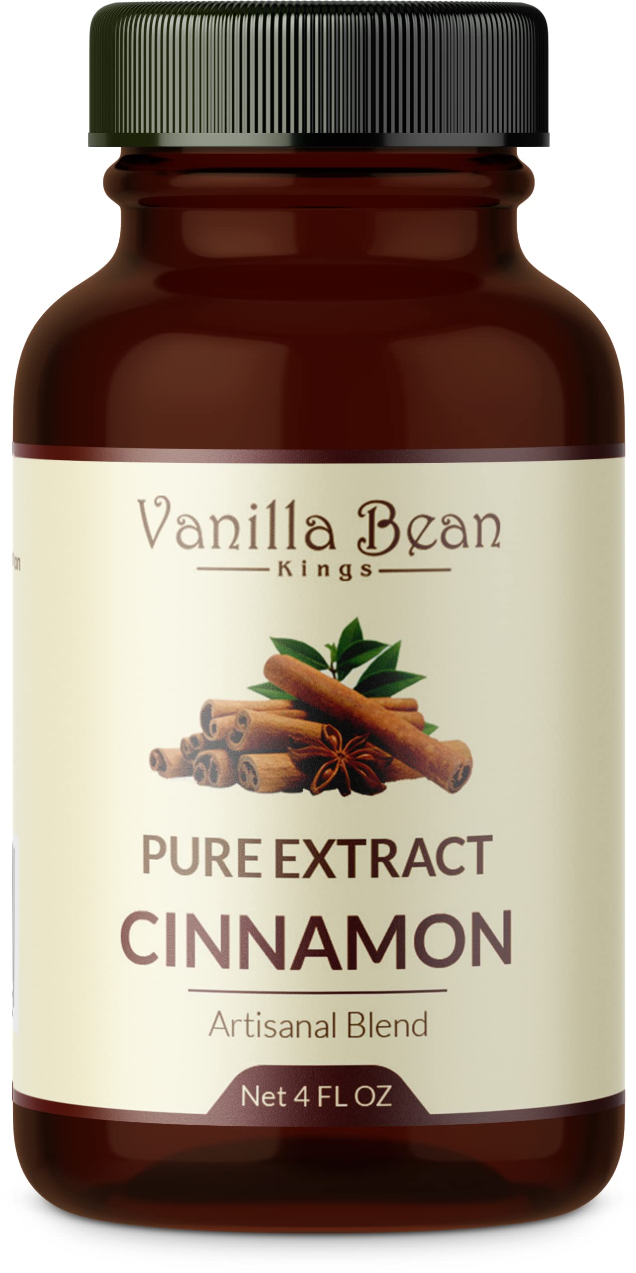 Vanilla Bean Kings Pure Cinnamon Extract - Premium Quality Natural Flavoring for Baking - 4 fl oz