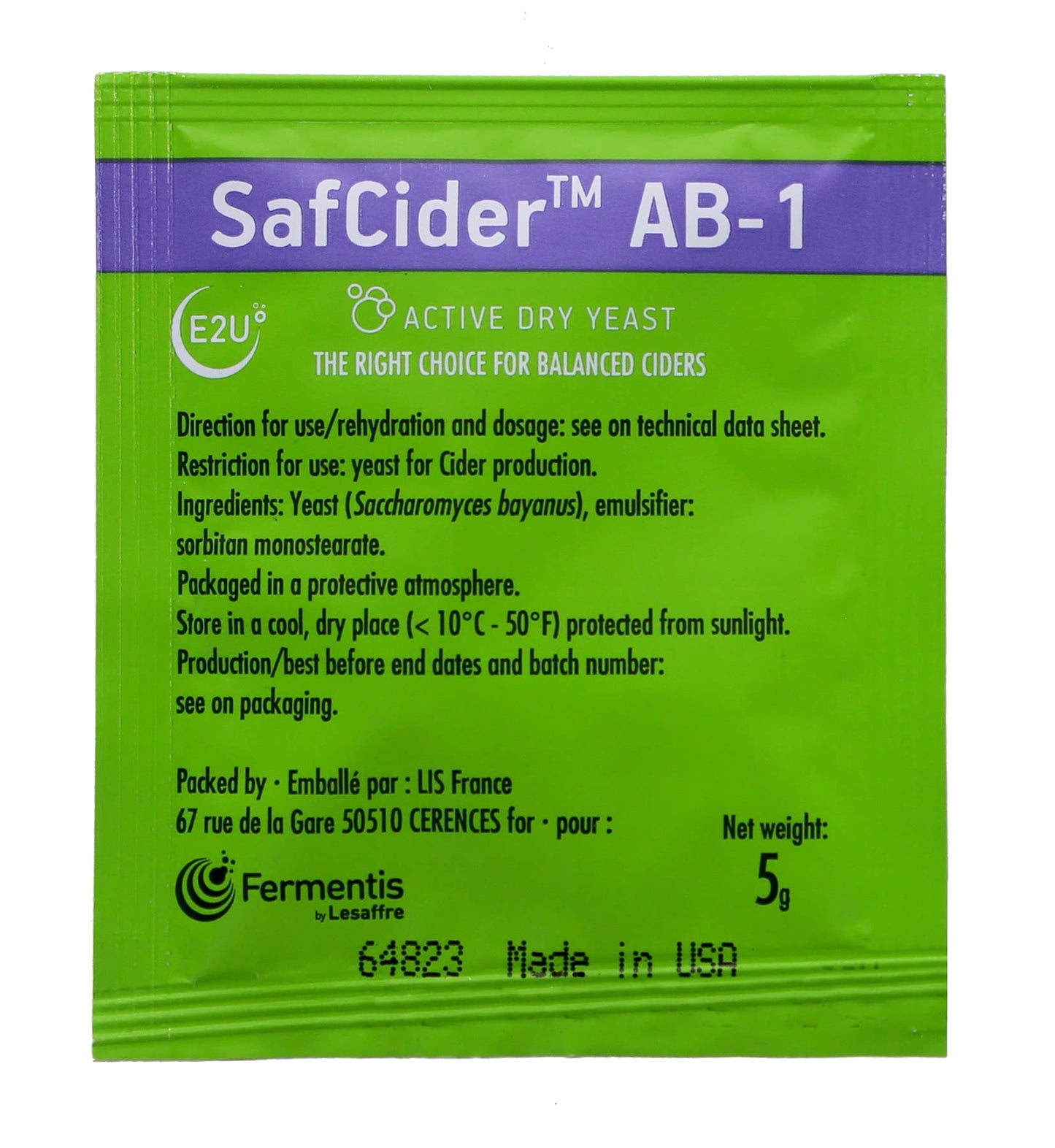 Fermentis Cider Yeast, 5g, Model 40725, Multicolor
