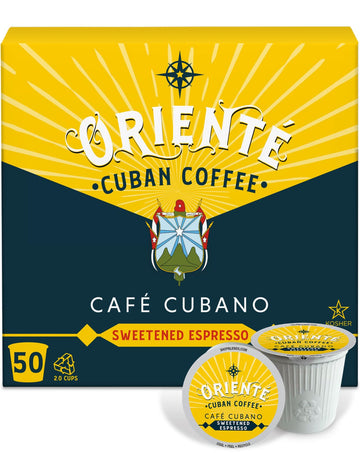 Oriente Sweetened Espresso Coffee Pods, 50 ct, Dark Roast Flavored Cuban Inspired Coffee in Recyclable Single Serve Pods - 100% 