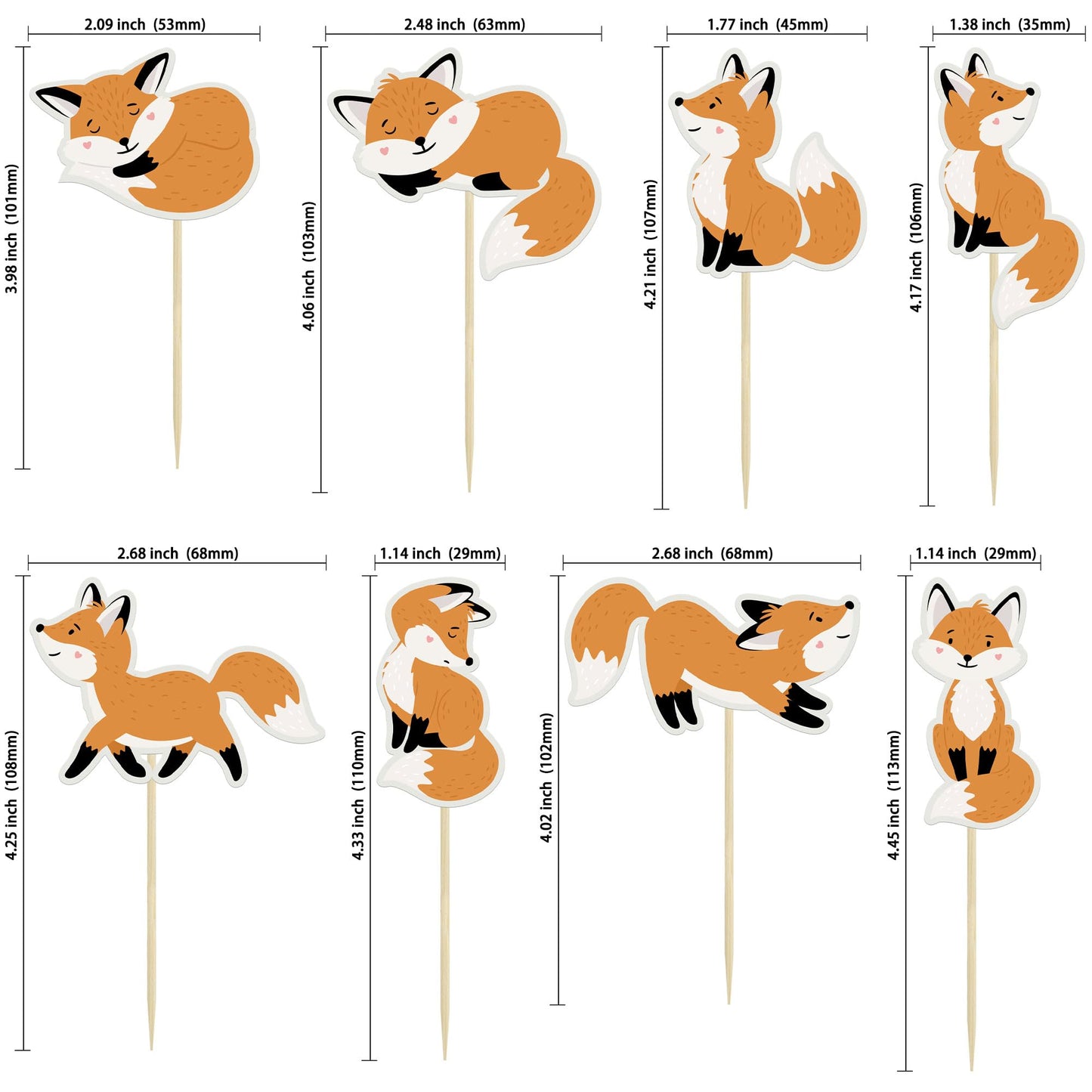 Gyufise 32Pcs Fox Cupcake Toppers Animal Babyshower Cake Picks For Woodland Animal Themed Baby Shower Birthday Party Table Decor