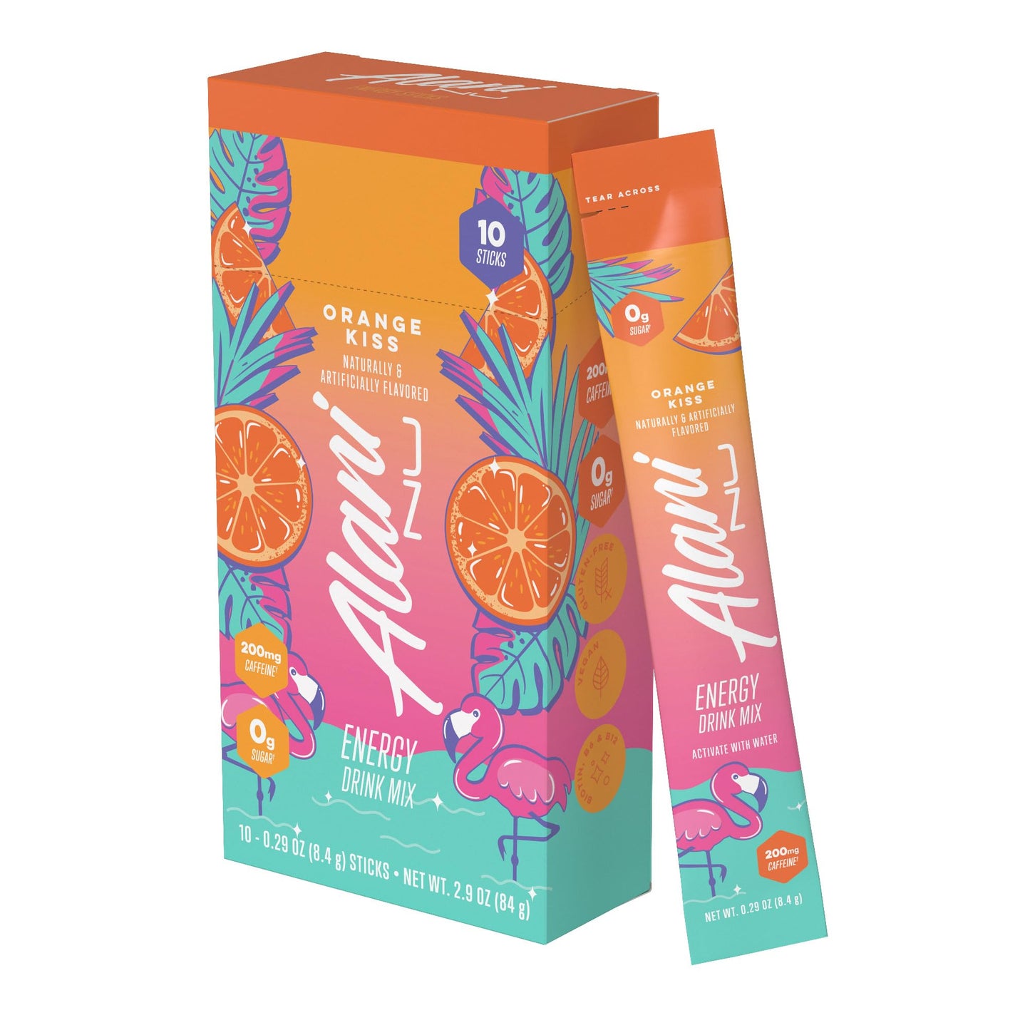 Alani Nu Energy Sticks, Orange Kiss, 200mg Caffeine, 0.24 oz (Pack of 10), Zero Sugar, On-The-Go Drink Mix