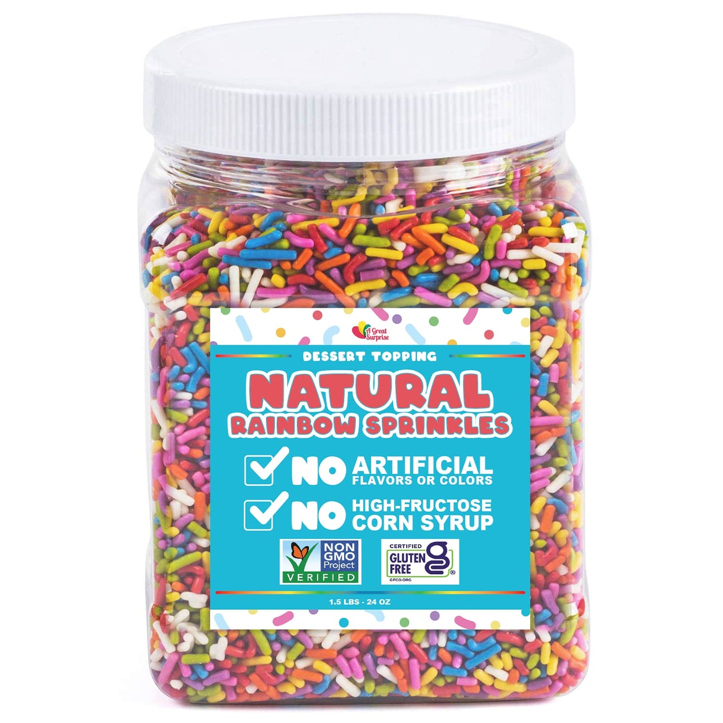 Dye Free Sprinkles - Natural Rainbow Sprinkle - No Artificial Dyes - Kid Friendly - 100% Natural, Gluten Free, Vegan, Lactose Free, Bulk - 1.5 Pounds