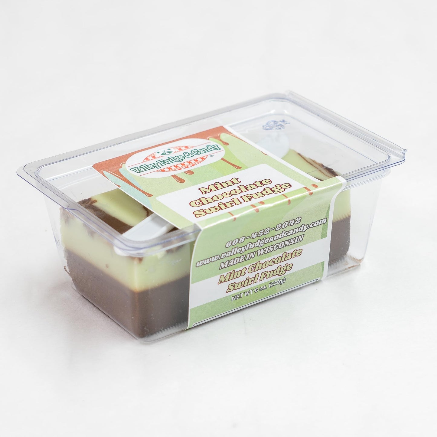 Valley Fudge Mint Chocolate Swirl Artisan Fudge, One Pound Package, Real Butter Gourmet Candy