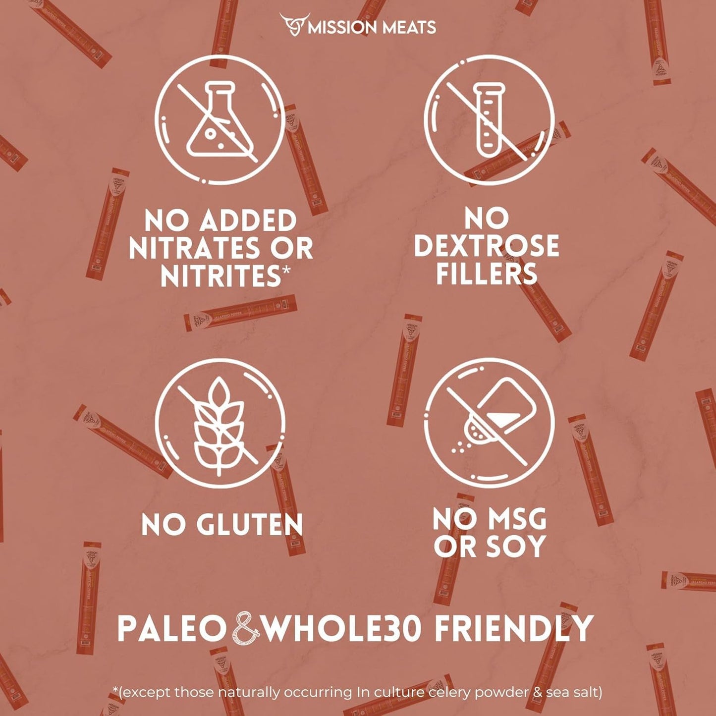 Mission Meats Beef Sticks - 100% Grass Fed & Pasture Raised, Sugar Free, Individually Wrapped Healthy Snacks, Whole 30 & Paleo F